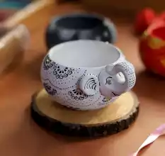 Handicraft Terracotta Modern Diya Elephant White / Tealight / Tlight Holder